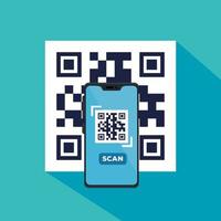 escanear el código qr con el teléfono inteligente vector