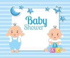 baby shower card with little boys and decoration vector