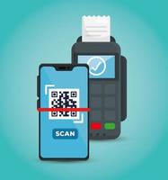 scan code qr in smartphone with dataphone vector