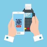 scan qr code in smartphone with dataphone vector