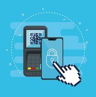 escanear el código qr con teléfono inteligente y datáfono vector