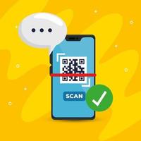 escanear código qr con teléfono inteligente y bocadillo vector