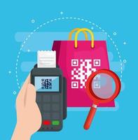 code qr in bag shopping with icons vector