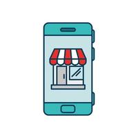 smartphone device with store facade isolated icon vector