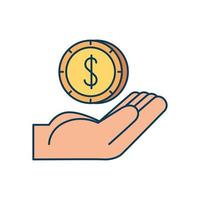 hand with coin money dollar isolated icon vector