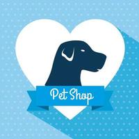pet shop with dog silhouette in heart vector