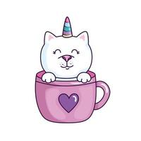 cute cat unicorn fantasy in cup icon vector