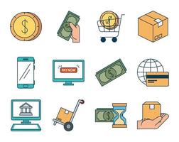 bundle of pay online set icons vector