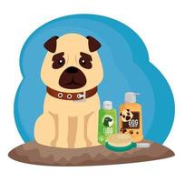 little dog with cleaning icons vector