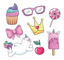 collection of sweet and fantasy icons vector