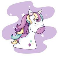 cabeza de unicornio lindo fantasía con decoración de estrellas vector