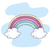 lindo arcoiris con decoración de nubes y estrellas vector