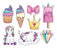 collection of sweet and fantasy icons vector