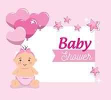 baby shower card with cute little girl and decoration vector