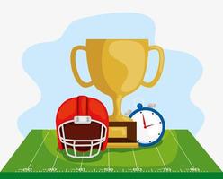 poster of trophy chronometer and helmet in football field american vector