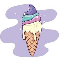 cute and delicious ice cream in cone vector