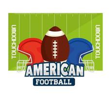 poster of american football with ball and helmets in field vector