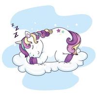 cute unicorn fantasy sleeping in cloud vector