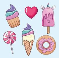 collection of sweet and fantasy icons vector