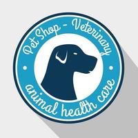 Sello de veterinaria de tienda de mascotas con silueta de perro vector