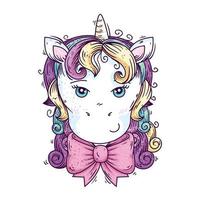 cabeza de unicornio lindo fantasía con decoración de estrellas vector