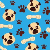 background of face dogs with bones and paw prints vector