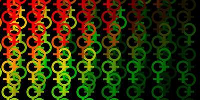 patrón de vector rojo verde claro con elementos de feminismo