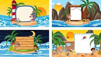 Set of different tropical beach scenes with blank banner vector
