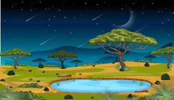 Escena del paisaje del bosque de la sabana africana en la noche vector
