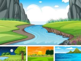 Four different scene of nature park and forest vector