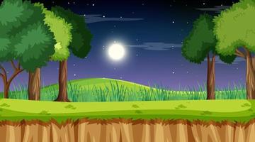 Nature forest landscape at night scene vector