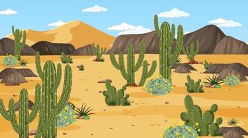 paisaje de bosque desértico en la escena diurna con muchos cactus vector