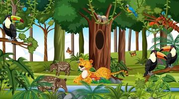 Wild animals in nature forest scene at daytime vector