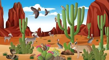 paisaje de bosque desértico en la escena diurna con animales willd vector