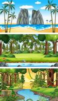 tres escenas horizontales de naturaleza diferente. vector