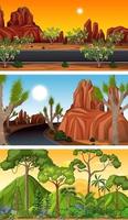 tres escenas horizontales de naturaleza diferente. vector