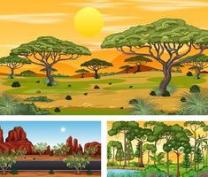 Set of different nature horizontal scenes vector