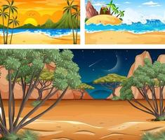 tres escenas de paisajes naturales diferentes. vector