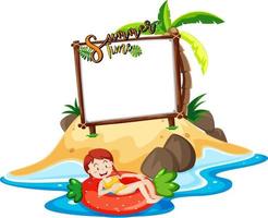 Empty banner board with a girl on the beach isolated vector