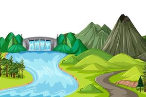 Horizontal nature landscape at daytime scene with dam and mountain vector