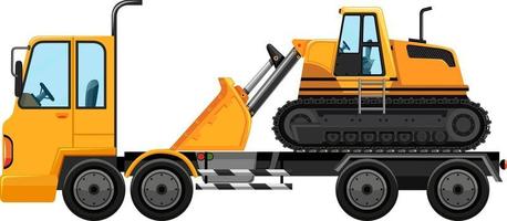 Tow truck carrying front loader isolated background vector