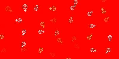 Light Red Yellow vector backdrop with woman power symbols