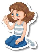 Sticker template with a teenager girl cartoon character isolated vector