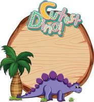 Empty board template with cute dinosaur cartoon character on white background vector