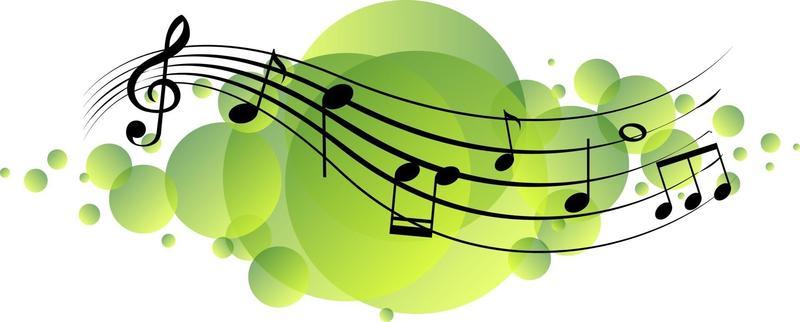 Musical melody symbols on green splotch