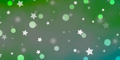 plantilla de vector verde claro con círculos estrellas