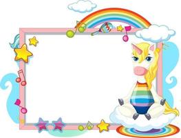 lindo personaje de dibujos animados de unicornio con banner en blanco vector