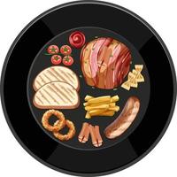 Brunch or breakfast set in a dish in cartoon style on the table vector