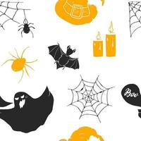 Halloween seamless pattern. Hand drawn sketched background, party invitation or holiday banner design vector illustration