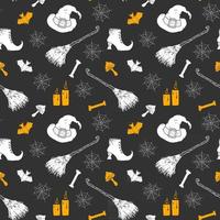 Halloween seamless pattern. Hand drawn sketched background, party invitation or holiday banner design vector illustration